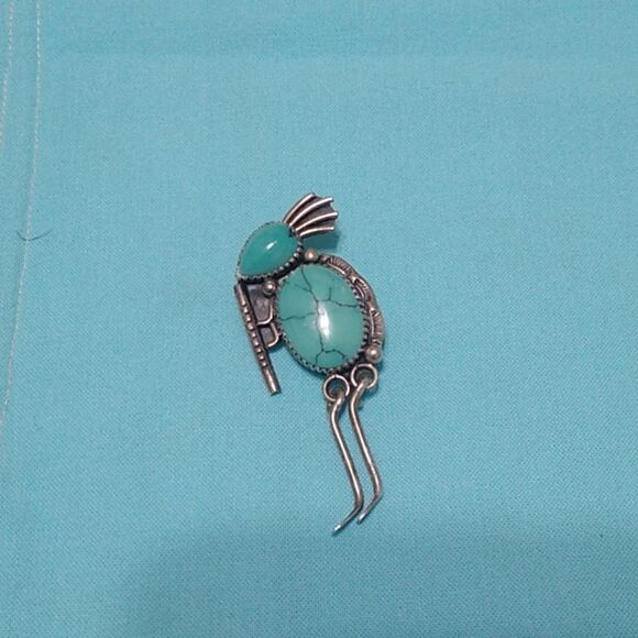 G B Silver/Turquoise Flute playing Kokopelli Brooch/Pendant 925 chain - Picture 3 of 14